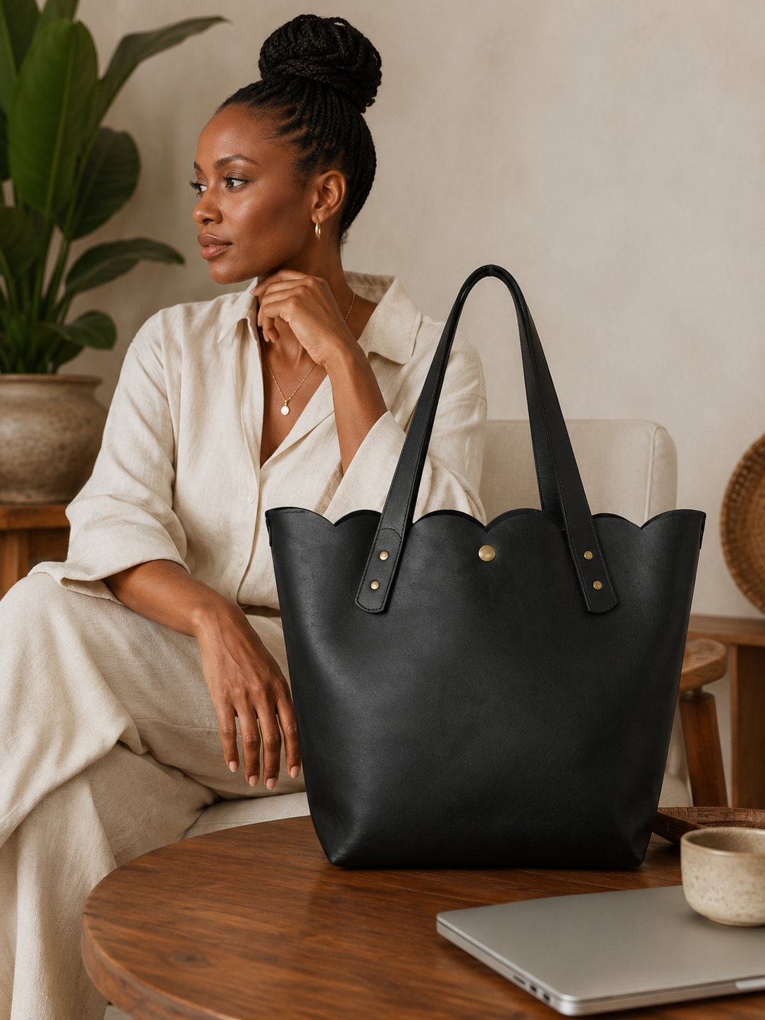 Scallop Tote - Black